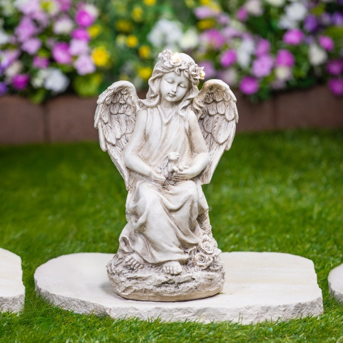 LED Lighted Angel With Rabbit Outdoor Garden Statue - 12"