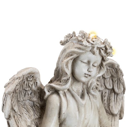 LED Lighted Angel With Rabbit Outdoor Garden Statue - 12"