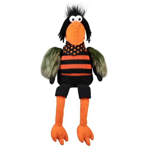 Plush Sitting Crow Halloween Decoration with Dangling Legs - 17"