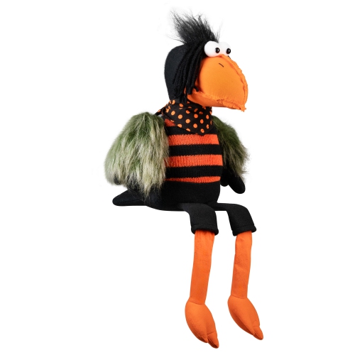Plush Sitting Crow Halloween Decoration with Dangling Legs - 17"