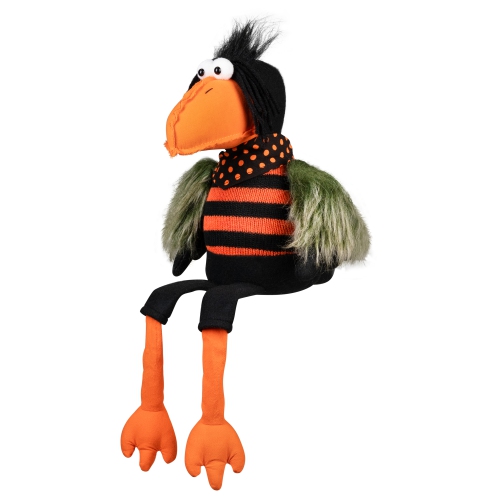 Plush Sitting Crow Halloween Decoration with Dangling Legs - 17"