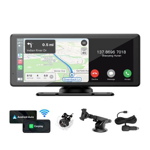 Multimédia 8.1&nbsp;po Écran tactile Portable sans fil CarPlay et Android Auto avec caméra de recul, haut-parleur et microphone intégrés pour l'auto