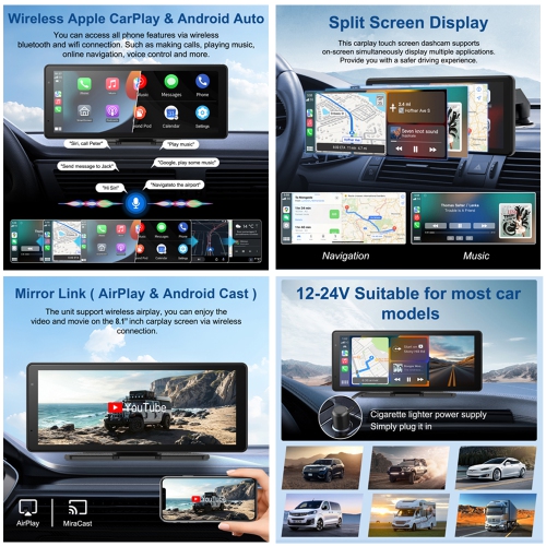 Multimédia 8.1&nbsp;po Écran tactile Portable sans fil CarPlay et Android Auto avec caméra de recul, haut-parleur et microphone intégrés pour l'auto