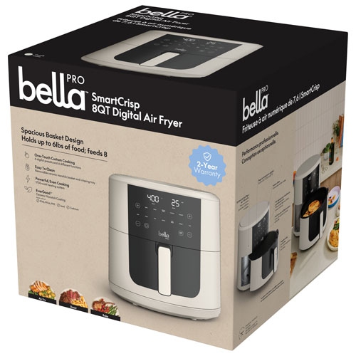 Remis à neuf - Friteuse à air chaud numérique Pro SmartCrisp de Bella avec céramique EverGood - 7,6&nbsp;L/8&nbsp;Qt - Lait d'avoine