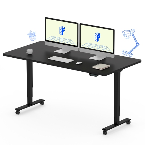 FlexiSpot Dual-Motor 3-Stage Electric Standing Desk with 55x28 Inch Black Desktop and Black Frame Heavy-Duty Height Adjustable Design