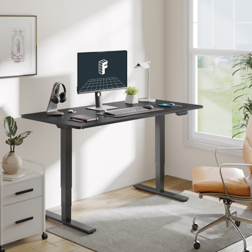 FlexiSpot Dual-Motor 3-Stage Electric Standing Desk with 55x28 Inch Black Desktop and Black Frame Heavy-Duty Height Adjustable Design