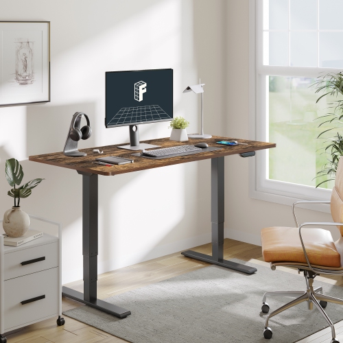FlexiSpot Dual-Motor 3-Stage Electric Standing Desk with 55x28 Inch Special Walnut Desktop and Black Frame Heavy-Duty Height Adjustable Design