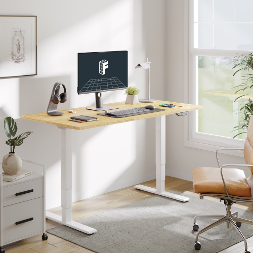 FlexiSpot Dual-Motor 3-Stage Electric Standing Desk with 72x30 Inch Bamboo Desktop and White Frame Heavy-Duty Height Adjustable Design