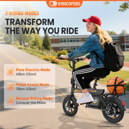 Gyrocopters PixAI Electric foldable cargo Bike for Adults/Teen, UL2849 Safe, PAS Range Upto 70km, Speed Upto 32km/h, Anti-Theft GPS, Dual Rider
