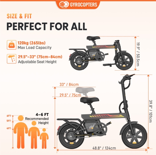 Gyrocopters PixAI Electric foldable cargo Bike for Adults/Teen, UL2849 Safe, PAS Range Upto 70km, Speed Upto 32km/h, Anti-Theft GPS, Dual Rider