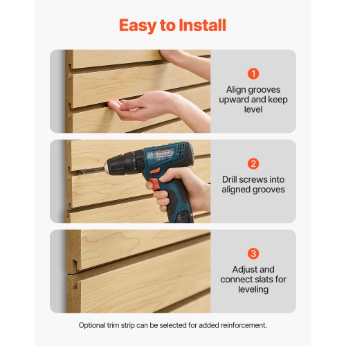 VEVOR 4 x 4ft MDF Garage Slatwall with Modular Design, Natural Slat Wall Easy-to-Install Adjustable Slatwall Panel with Coupling Structure & DIY