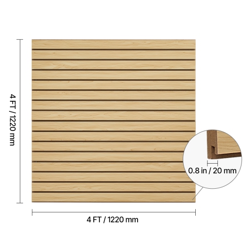 VEVOR 4 x 4ft MDF Garage Slatwall with Modular Design, Natural Slat Wall Easy-to-Install Adjustable Slatwall Panel with Coupling Structure & DIY