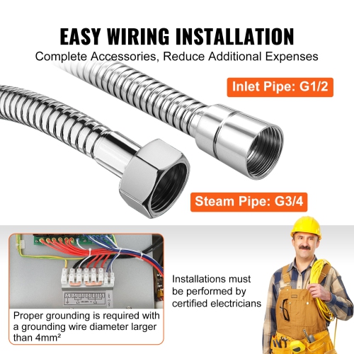 VEVOR 10.5 kW Steam Shower Generator,Segmented Heating & Temperature Customization & 24h Timer Steam Bath Kit,Automatic Drainage Steam Shower