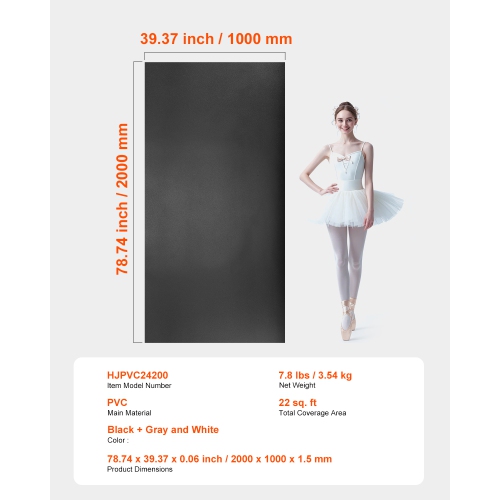 Plancher de danse de 6,6 x 3 pi VEVOR, tapis de yoga portatif avec sac de rangement, tapis d'entraînement épais 1,5&nbsp;mm, tapis antidérapants pour