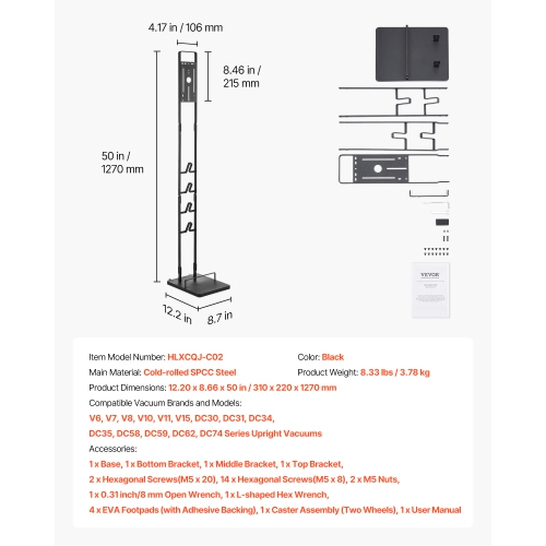Support d'aspirateur stable VEVOR Compatible avec le V6 V7 V8 V10 V11 V15 de Dyson, avec roues pour aspirateur vertical sans fil DC30 DC31 DC35 DC58