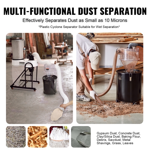 VEVOR 4" Retrofit Cyclone Separator for Dust Collectors, ABS Dust Deputy With 2" Hole O.D. Connector & Hose for Wet/Dry Shop Vacuums, Fits 5-10