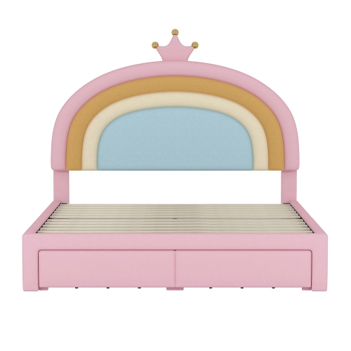 Kepooman Full Size Upholstered Rainbow Design Bed, Velvet Princess Platform Bed with Storage Drawer
