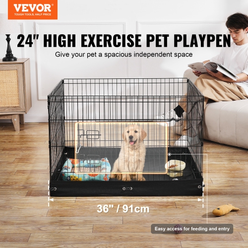 VEVOR 4 Pcs 24 x 36 in Panels Foldable Metal Pet Exercise Pen, Dog Fence Indoor and Outdoor Pen with Door and 600D Oxford Fabric Bottom Pad, for