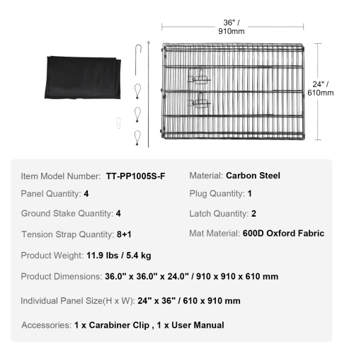 VEVOR 4 Pcs 24 x 36 in Panels Foldable Metal Pet Exercise Pen, Dog Fence Indoor and Outdoor Pen with Door and 600D Oxford Fabric Bottom Pad, for