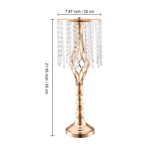 VEVOR 10PCS 55cm/21.65” Tall Crystal Wedding Flower Stand,Metal Wedding Centerpiece Vase,Gold Flower Holders Floral Display Rack for Tables Wedding