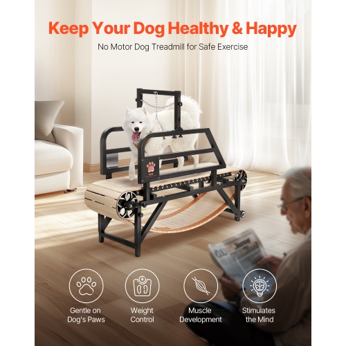 VEVOR 330lbs Capacity Dog Treadmill for Medium Dogs, Dog Running Machine with Adjustable Ramps, 15.5" Runway Dog Pacer Slatmill, Pet Treadmill