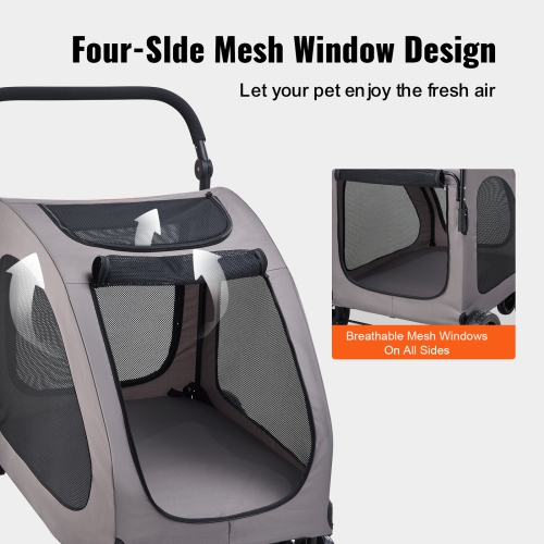 VEVOR 4 Wheels Dog Stroller with Brakes, 160lbs Weight Capacity, Puppy Stroller Carrier with Breathable Mesh Windows & Height-Adjustable Height,