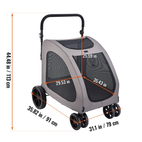 VEVOR 4 Wheels Dog Stroller with Brakes, 160lbs Weight Capacity, Puppy Stroller Carrier with Breathable Mesh Windows & Height-Adjustable Height,