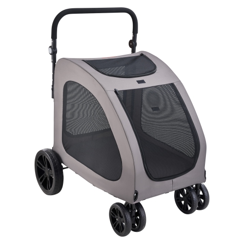 VEVOR 4 Wheels Dog Stroller with Brakes, 160lbs Weight Capacity, Puppy Stroller Carrier with Breathable Mesh Windows & Height-Adjustable Height,