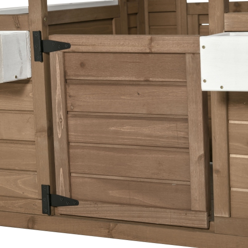 Outsunny Kids – Maisonnette extérieure, chalet de jeux de jardin en bois avec porte fonctionnelle, fenêtres, porte-pot à fleurs et boîtes pour