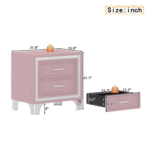 Kepooman 3-Pieces Bedroom Sets,Queen Size Upholstered Platform Bed with LED Lights and 2 Nightstands - Pink