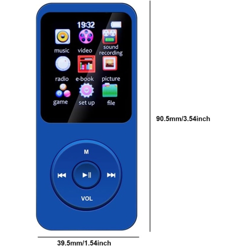 Portable Bluetooth 5.0 MP3 Walkman Player | 1.8-inch Screen | 6 Hours Playback | Supports FLAC/APE and Other Formats | FM Radio and Recording