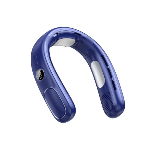 Semiconductor Refrigeration Neck Hanging Fan USB Charging Leafless Cooling Fan Outdoor Portable Digital Display Small Fan - N90 Dark Blue