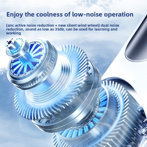 Semiconductor Refrigeration Neck Hanging Fan USB Charging Leafless Cooling Fan Outdoor Portable Digital Display Small Fan - N90 Dark Blue