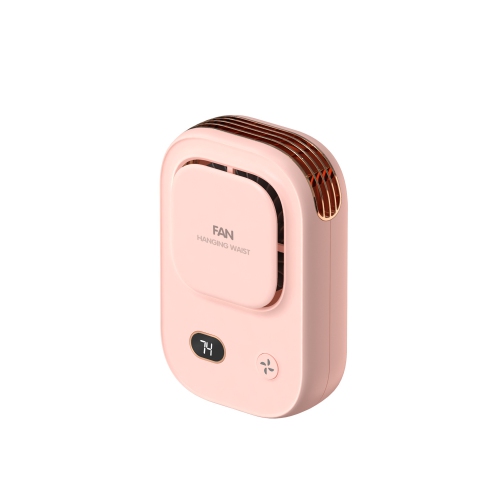 New leafless neck fan, turbo usb desktop lazy outdoor mini portable waist hanging fan, battery display neck cooling fan - pink