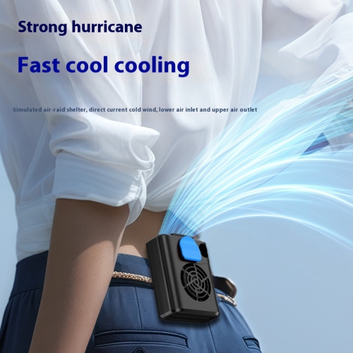 Waist-hanging fan, portable waist-clip USB charging portable outdoor leafless neck-hanging fan, desktop handheld small fan - blue