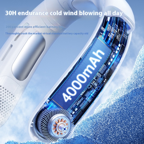 Semiconductor Refrigeration Neck Hanging Fan USB Charging Bladeless Cooling Fan Outdoor Portable Digital Display Small Fan - N90 Glacier White