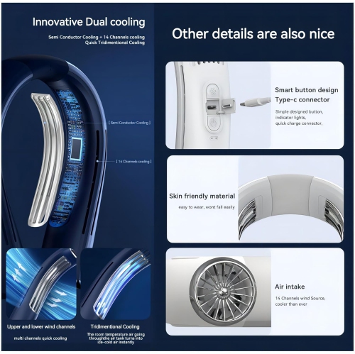 Small appliance lazy neck fan, cooling usb charging outdoor camping portable neck air conditioner, neck air conditioner, 6000mAh battery - apricot