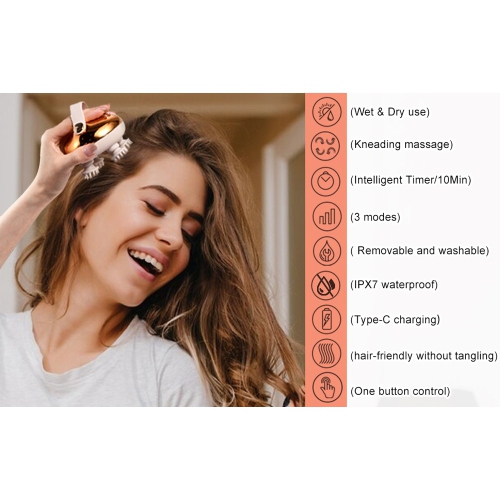 Portable Head Spa Stress Relief Electric Scalp Hair Massager Wireless Scalp Head Massager, 5 in 1 Kneading 128 Massage Nodes, Waterproof Hair