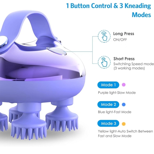 Portable Head Spa Stress Relief Electric Scalp Hair Massager Wireless Scalp Head Massager, 5 in 1 Kneading 128 Massage Nodes, Waterproof Hair