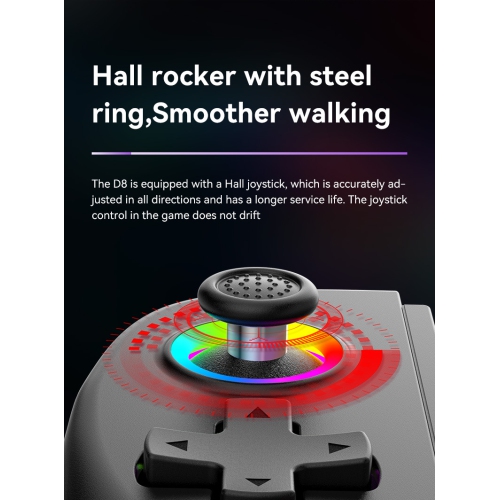 D8 mobile phone stretch game handle, dual hall wireless bluetooth iso Android tablet somatosensory vibration handle, RGB light telescopic joystick