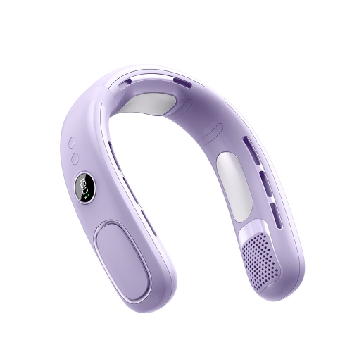 Semiconductor Refrigeration Neck Hanging Fan USB Charging Leafless Cooling Fan Outdoor Portable Digital Display Small Fan - N90 Lavender