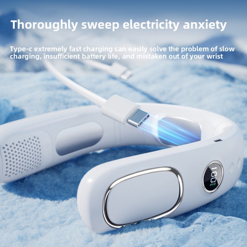 Semiconductor Refrigeration Neck Hanging Fan USB Charging Leafless Cooling Fan Outdoor Portable Digital Display Small Fan - N90 Lavender