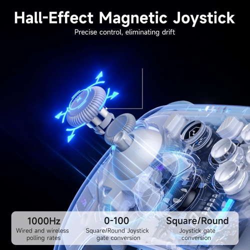 k10 magnetic cover handle, switch2, PC wireless game controller with charging base, hall effect joystick and trigger - white