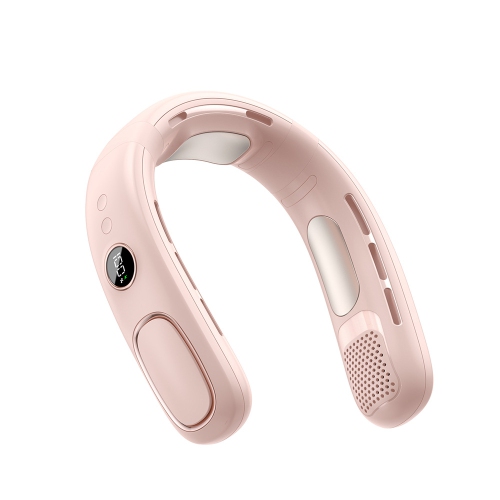 Semiconductor Refrigeration Neck Hanging Fan USB Charging Leafless Cooling Fan Outdoor Portable Digital Display Small Fan - N90 Sakura Pink