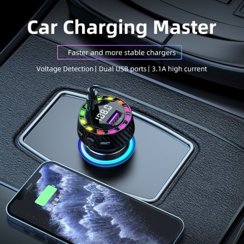 Chargeur super rapide pour voiture, écran numérique, chargeur Bluetooth pour voiture respirante colorée, chargeur filaire pour téléphone mobile,