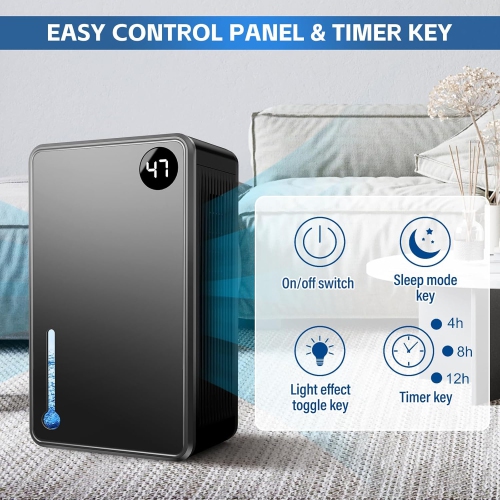 Dehumidifier, 2.4L Dehumidifier for Basement, Dehumidifiers with Humidity Display, Dehumidifier for Home, Bathroom & Bedroom