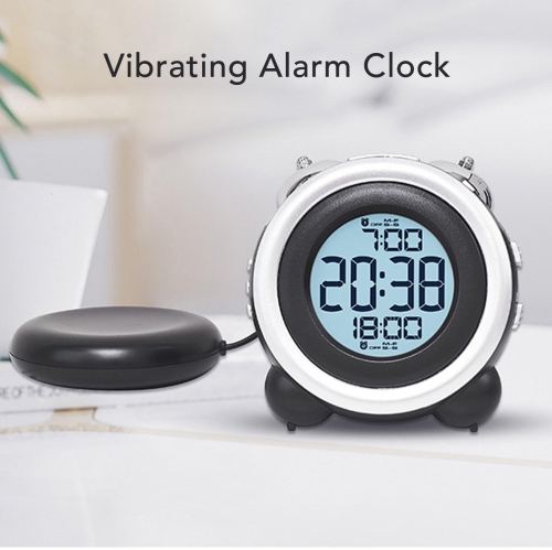 Réveille-matin avec lit secoueur, réveil vibrant alimenté par piles, grand écran, fonction de rappel d'alarme, volume réglable ＆ luminosité, pour les