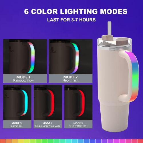 LED Light Up Handle Compatible with Stanley 40oz/30oz, Glow Tumbler Handle Suit for Stanley Accessories Use for Outdoor, Party, Home