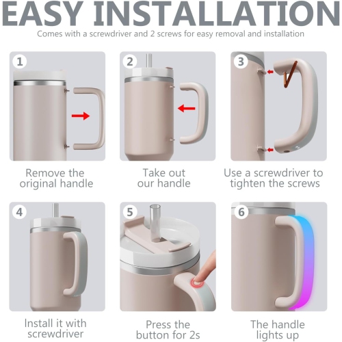LED Light Up Handle Compatible with Stanley 40oz/30oz, Glow Tumbler Handle Suit for Stanley Accessories Use for Outdoor, Party, Home
