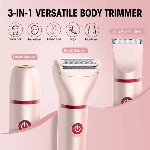 Rechargeable Bikini Trimmer for Women,3 in 1 Painless Electric Women Razors,Waterproof Pubic Hair Trimmer & Facial Hair Remover,LCD Display Body